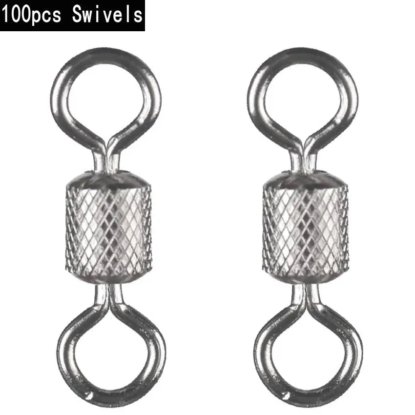 Sada 100 ks kuličkových obratlíků s bezpečnostní karabinkou (Ball Bearing Swivels)