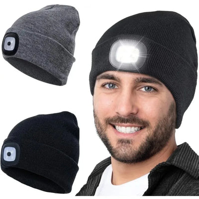 Zimní čepice s LED svítilnou (USB dobíjecí)