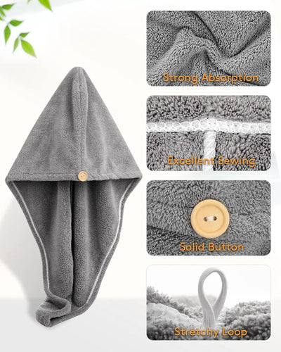 Rychleschnoucí turban na vlasy z mikrovlákna s knoflíkem (Hair Towel Wrap)