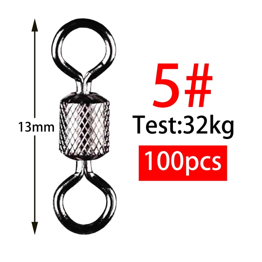 Sada 100 ks kuličkových obratlíků s bezpečnostní karabinkou (Ball Bearing Swivels)