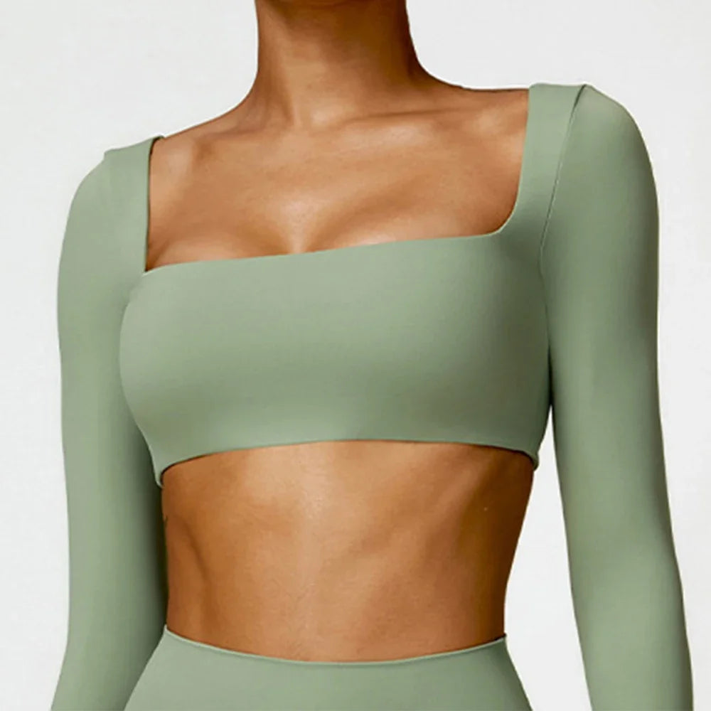 Dámský sexy Crop Top s dlouhým rukávem a čtvercovým výstřihem