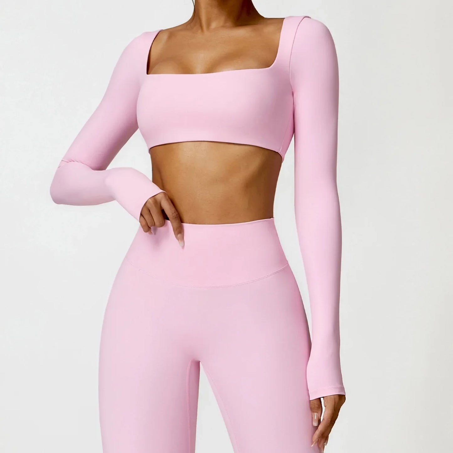 Dámský sexy Crop Top s dlouhým rukávem a čtvercovým výstřihem