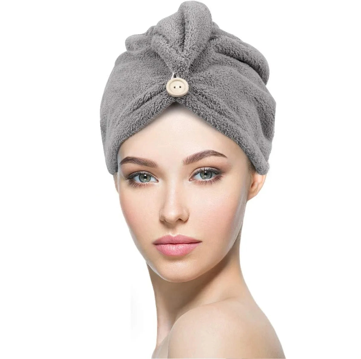 Rychleschnoucí turban na vlasy z mikrovlákna s knoflíkem (Hair Towel Wrap)