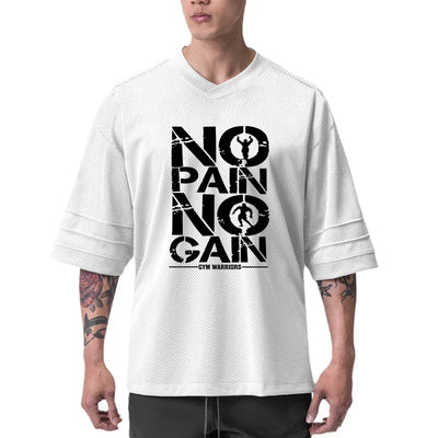 Pánské oversized volné ležérní tričko s krátkým rukávem – fitness triko s výstřihem do V pro kulturistiku a trénink, letní prodyšná síťovina (mesh), rychleschnoucí sportovní svršek.