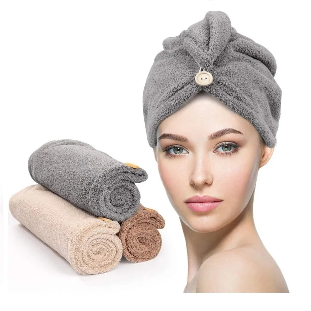 Rychleschnoucí turban na vlasy z mikrovlákna s knoflíkem (Hair Towel Wrap)