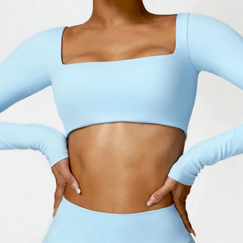 Dámský sexy Crop Top s dlouhým rukávem a čtvercovým výstřihem