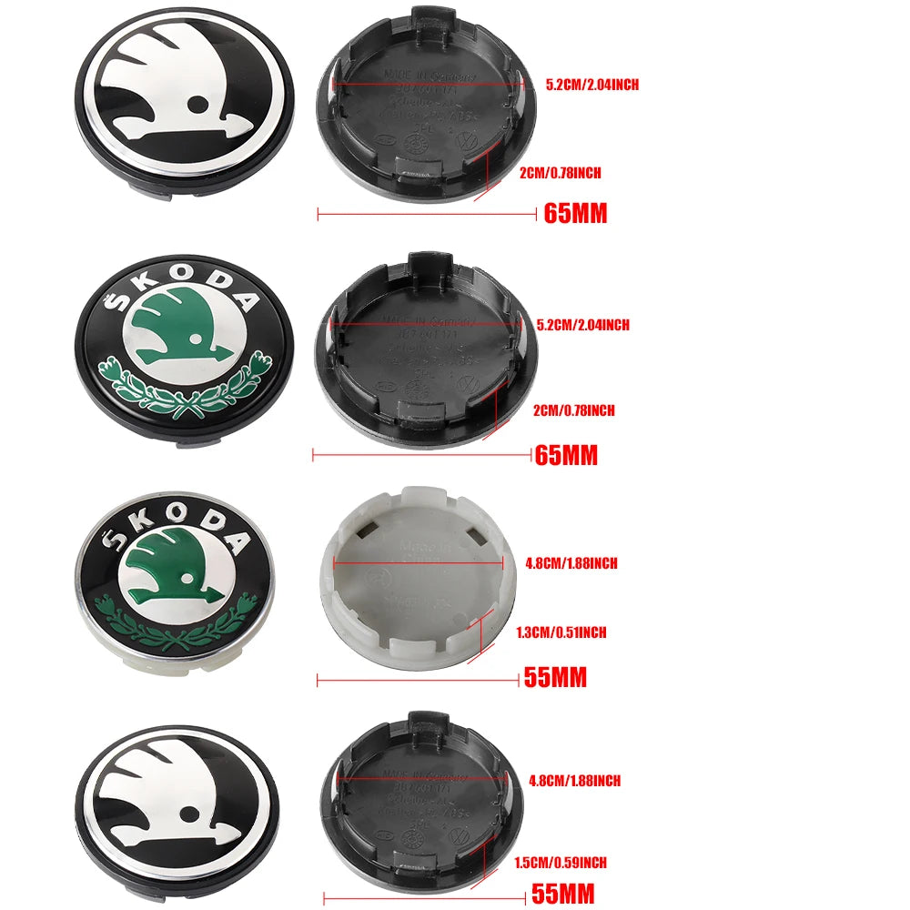 Sada 4 ks středových krytek kol Škoda (55 mm / 65 mm)