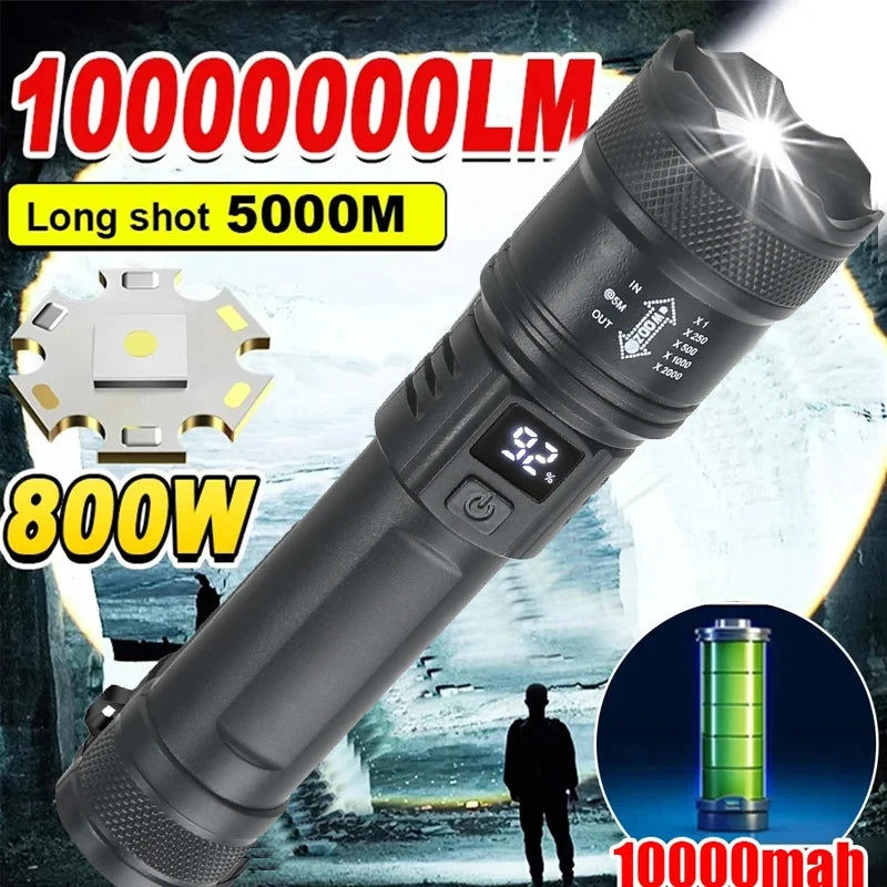 Vysoce výkonná taktická LED svítilna 2000LM s displejem
