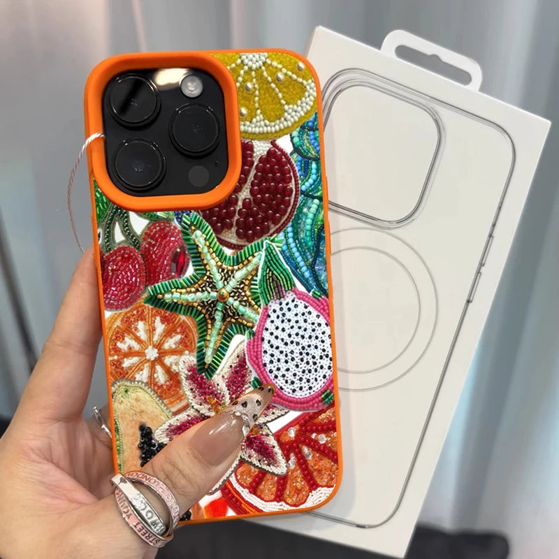 Retro silikonové pouzdro s ovocným vzorem pro iPhone